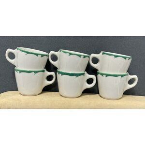 Vtg Buffalo China White Green Wintergreen Coffee Tea Cup Mug Restaurant Ware 6